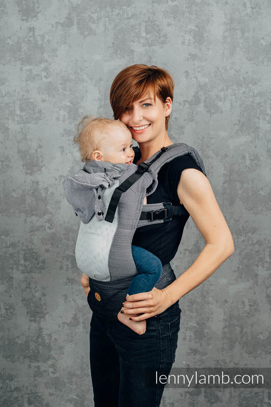 Siatkowe Nosidełko Ergonomiczne LennyGo, splot jodełkowy, 86% bawełna, 14% poliester, rozmiar Toddler - MAŁA JODEŁKA OMBRE SZARY #babywearing