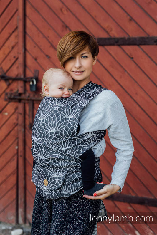 LennyHybrid Half Buckle Carrier, Standard Size, jacquard weave 100% linen - LOTUS - BLACK  #babywearing