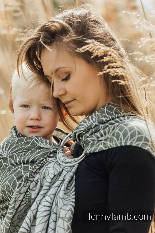 Żakardowa chusta kółkowa do noszenia dzieci, 100% len, ramię bez zakładek - LOTOS - KHAKI - standard 1.8m #babywearing
