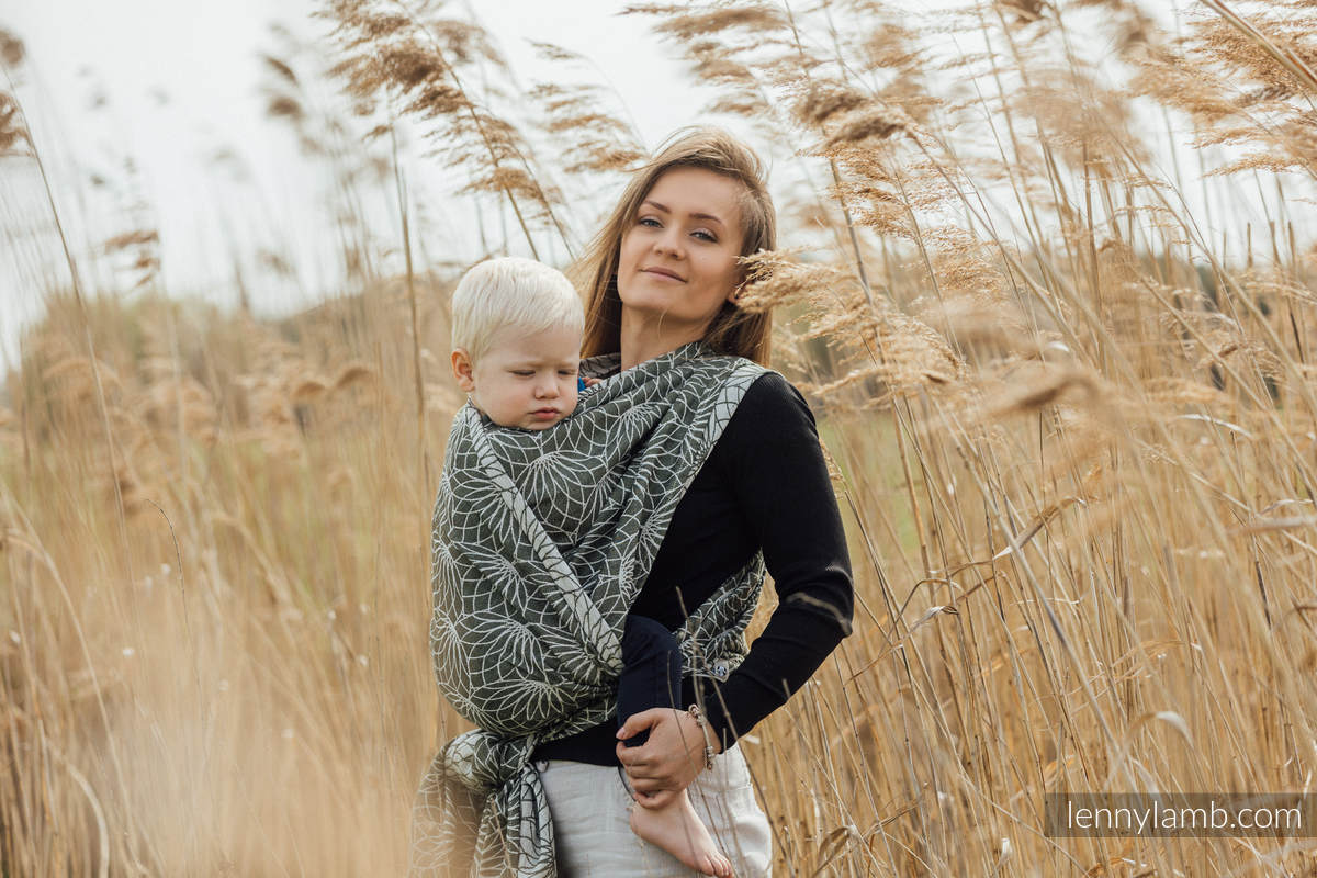 Żakardowa chusta do noszenia dzieci, 100% len - LOTOS - KHAKI - rozmiar M (drugi gatunek) #babywearing