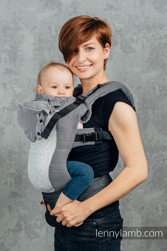 LennyGo Porte-bébé en maille ergonomique, taille toddler, tissage herringbone, 86 % coton, 14% polyester - LITTLE HERRINGBONE OMBRE GREY #babywearing