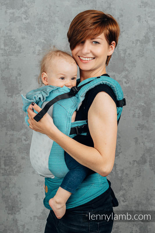 LennyGo Porte-bébé en maille ergonomique, taille toddler, tissage herringbone, 86 % coton, 14% polyester - LITTLE HERRINGBONE OMBRE TEAL #babywearing