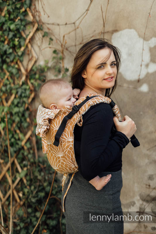 Nosidło Klamrowe ONBUHIMO  z tkaniny żakardowej (100% len), rozmiar Toddler - LOTOS - ZŁOTY  #babywearing