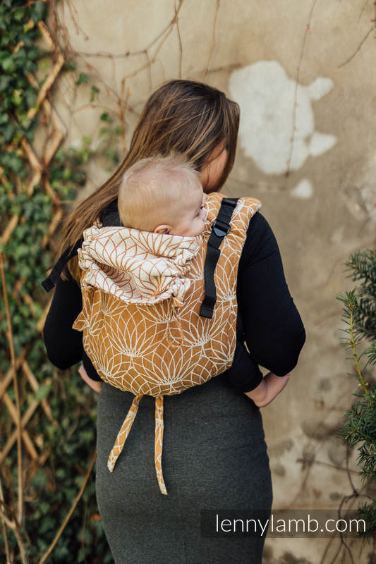 Nosidło Klamrowe ONBUHIMO  z tkaniny żakardowej (100% len), rozmiar Toddler - LOTOS - ZŁOTY  #babywearing