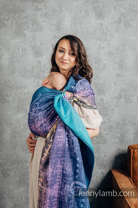 Żakardowa chusta kółkowa do noszenia dzieci, bawełna, ramię bez zakładek - SYMFONIA - WRZOSOWISKA  - standard 1.8m (drugi gatunek) #babywearing