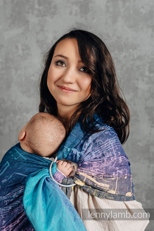 Żakardowa chusta kółkowa do noszenia dzieci, bawełna, ramię bez zakładek - SYMFONIA - WRZOSOWISKA  - standard 1.8m (drugi gatunek) #babywearing