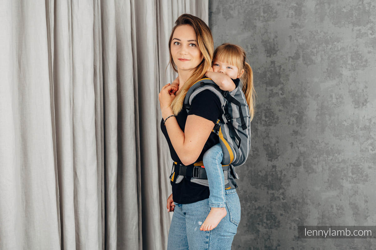 Mochila LennyPreschool, talla preschool, sarga cruzada 100% algodón - SMOKY - HONEY (grado B) #babywearing