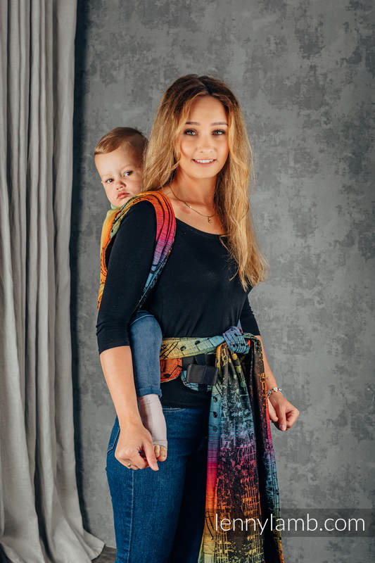 LennyHybrid Half Buckle Carrier, Preschool Size, jacquard weave 100% cotton - SYMPHONY RAINBOW DARK #babywearing