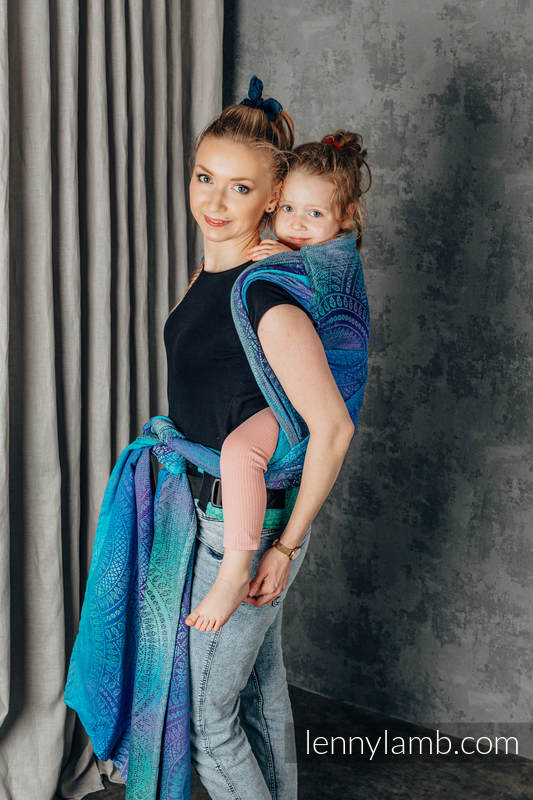 LennyHybrid Half Buckle Carrier, Preschool Size, jacquard weave 100% cotton - PEACOCK’S TAIL - FANTASY #babywearing