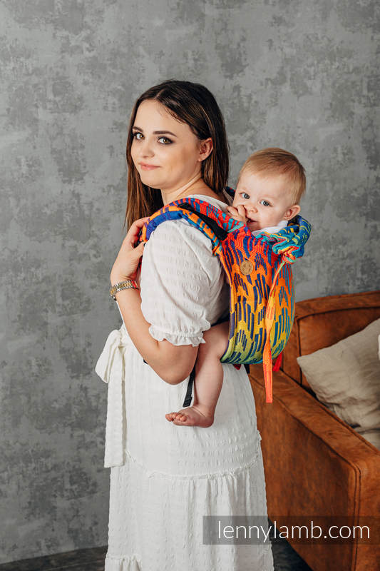 Nosidło Klamrowe ONBUHIMO z tkaniny żakardowej (100% bawełna), rozmiar Toddler - TĘCZOWY CHEVRON #babywearing