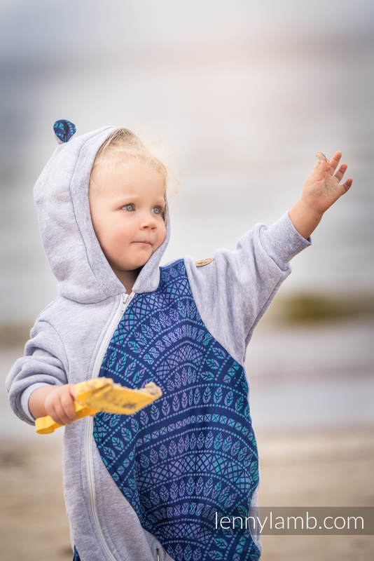 Grenouillère ours - taille 104 - Gris Chiné avec Peacock's Tail  - Provance (grade B) #babywearing