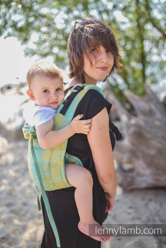 Lenny Buckle Onbuhimo baby carrier, Standard  size, jacquard weave (86% cotton, 14% viscose) - PAISLEY - GLOWING DROPLETS #babywearing