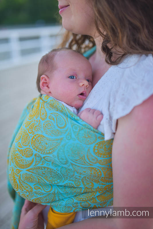 Ringsling, Jacquard Weave, with gathered shoulder (86% cotton, 14% viscose) - PAISLEY - GLOWING DROPLETS - standard 1.8m #babywearing