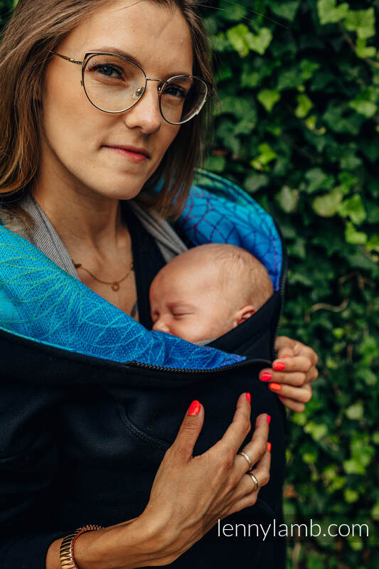 Chaqueta asimétrica con capucha - Negro con Rainbow Lotus - talla XXS #babywearing