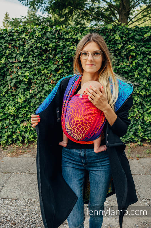 Asymmetrischer Pullover - Schwarz mit Rainbow Lotus - Größe 6XL #babywearing