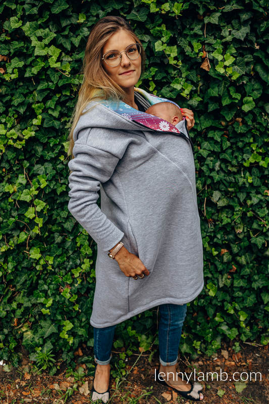 Asymmetrischer Pullover - Graue Melange mit Dragonfly Rainbow - Größe 5XL #babywearing
