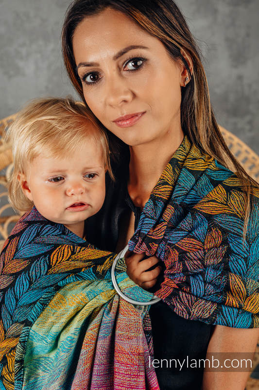 Żakardowa chusta kółkowa do noszenia dzieci, (100% bawełna), ramię bez zakładek - ZAPLĄTANI - BEHIND THE SUN - standard 1.8m #babywearing