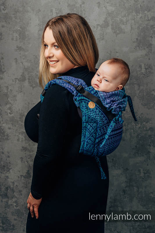 Lenny Buckle Onbuhimo baby carrier, standard size, jacquard weave (100% cotton) - PEACOCK’S TAIL - PROVANCE  #babywearing