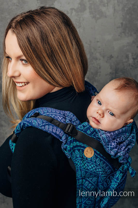 Lenny Buckle Onbuhimo baby carrier, toddler size, jacquard weave (100% cotton) - PEACOCK’S TAIL - PROVANCE  #babywearing