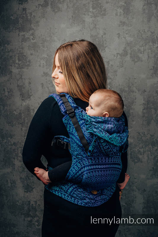LennyGo Ergonomic Carrier, Baby Size, jacquard weave 100% cotton - PEACOCK'S TAIL - PROVANCE #babywearing