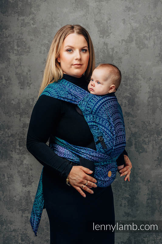 Porte-bébé LennyHybrid Half Buclke, taille standard, jacquard, 100% coton - PEACOCK’S TAIL - PROVANCE #babywearing