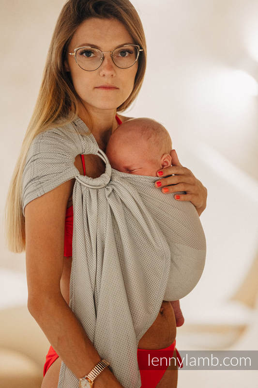 Water ringsling (100% polyester), with gathered shoulder - GREY MESH - standard 1.8m #babywearing
