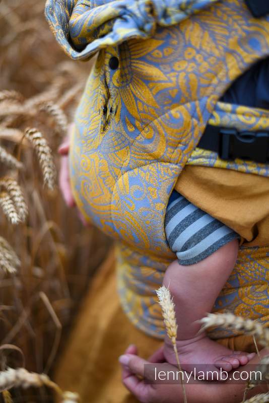 LennyGo Ergonomic Carrier, Toddler Size, jacquard weave 95% cotton, 5% metallised yarn - HARVEST - FIELDS OF GOLD #babywearing