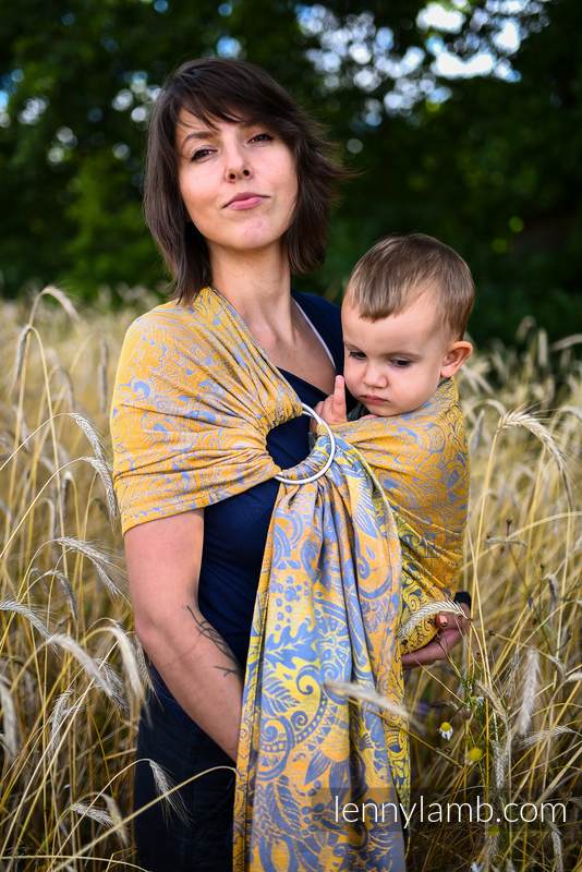 Ringsling, Jacquard Weave (95% cotton, 5% metallised yarn) - with gathered shoulder - HARVEST - FIELDS OF GOLD - standard 1.8m #babywearing