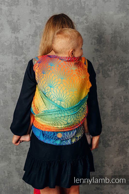 Mochila LennyHybrid Half Buckle, talla preschool, tejido jaqurad 100% algodón - RAINBOW LOTUS #babywearing