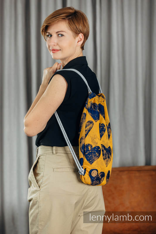 Sackpack made of wrap fabric (100% cotton) - LOVKA MUSTARD & NAVY BLUE - standard size 32cmx43cm #babywearing