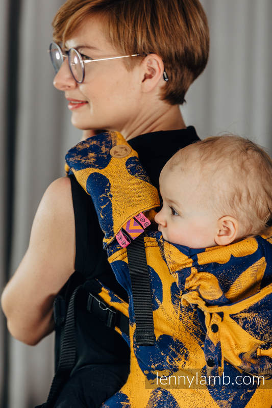 Ensemble protège bretelles et sangles pour capuche (60% coton, 40% polyester) - LOVKA MUSTARD & NAVY BLUE  #babywearing