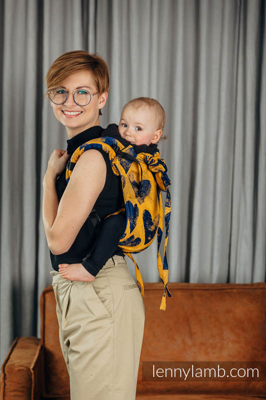 Onbuhimo de Lenny, taille toddler, jacquard (100% coton) - LOVKA MUSTARD & NAVY BLUE  #babywearing