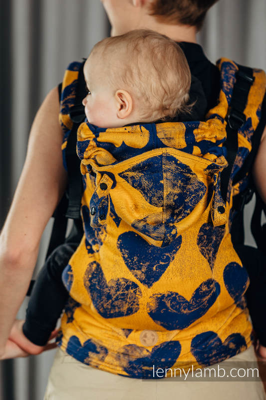 LennyGo Mochila ergonómica, talla Toddler, jacquard 100% algodón - LOVKA MUSTARD & NAVY BLUE  #babywearing