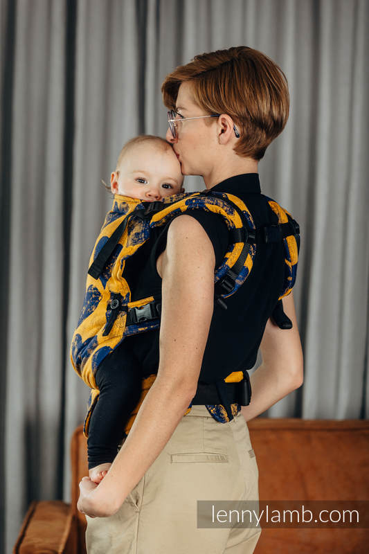 Nosidełko LennyUpGrade  z tkaniny żakardowej 100% bawełna, rozmiar standard -  LOVKA MUSZTARDA Z GRANATEM  #babywearing