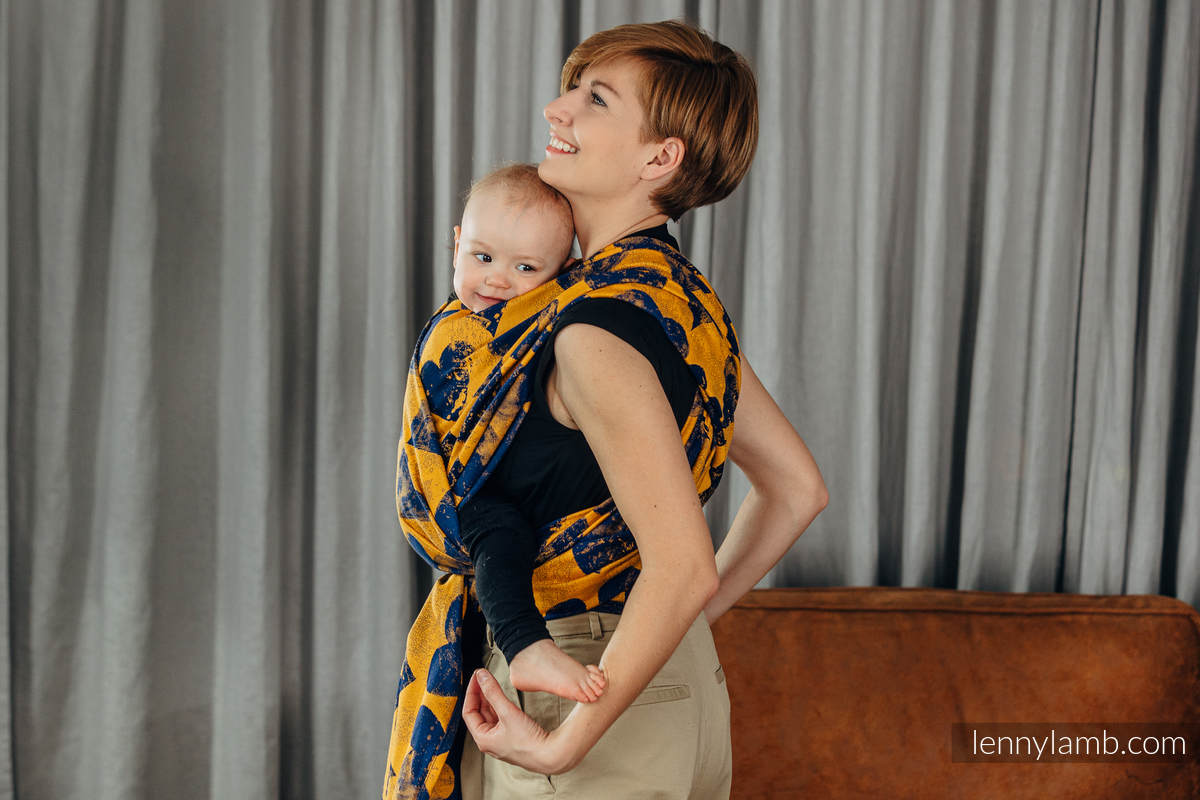 Baby Wrap, Jacquard Weave (100% cotton) - LOVKA MUSTARD & NAVY BLUE - size XL #babywearing