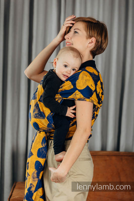 Baby Wrap, Jacquard Weave (100% cotton) - LOVKA MUSTARD & NAVY BLUE - size S #babywearing