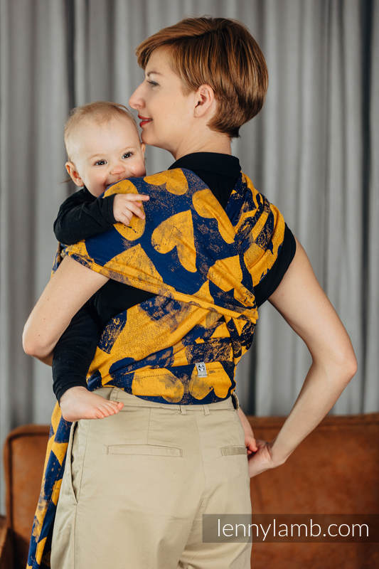 Baby Wrap, Jacquard Weave (100% cotton) - LOVKA MUSTARD & NAVY BLUE - size L #babywearing