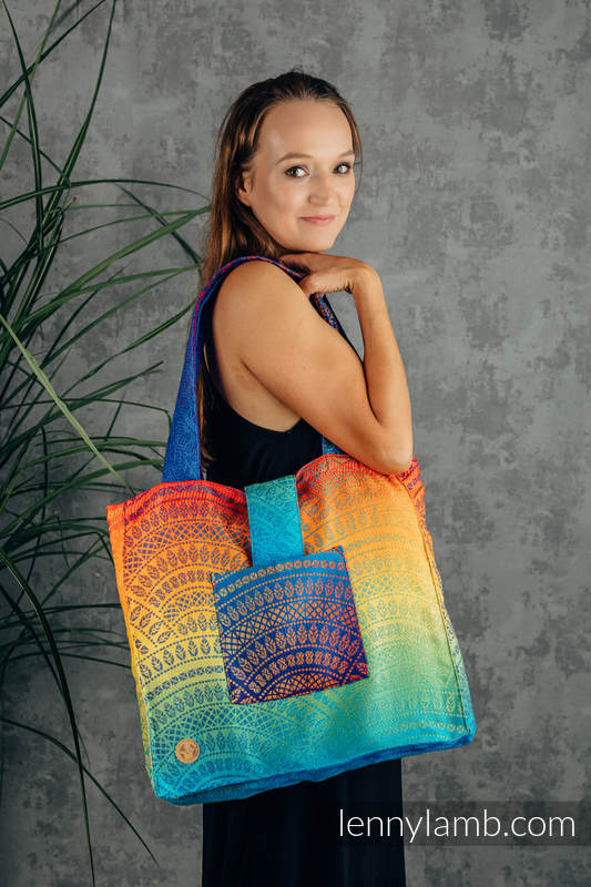 Shoulder bag made of wrap fabric (100% cotton) - RAINBOW PEACOCK’S TAIL - standard size 37cmx37cm #babywearing