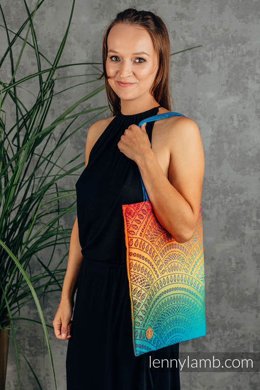 Shopping bag made of wrap fabric (100% cotton) - RAINBOW PEACOCK’S TAIL  #babywearing