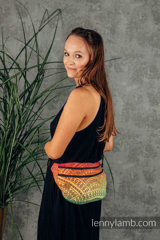 Waist Bag made of woven fabric, size large (100% cotton) - RAINBOW PEACOCK’S TAIL  #babywearing