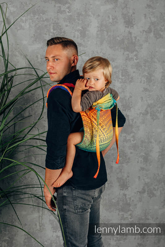 Nosidło Klamrowe ONBUHIMO z tkaniny żakardowej (100% bawełna), rozmiar Standard - TĘCZOWY PAWI OGON  #babywearing