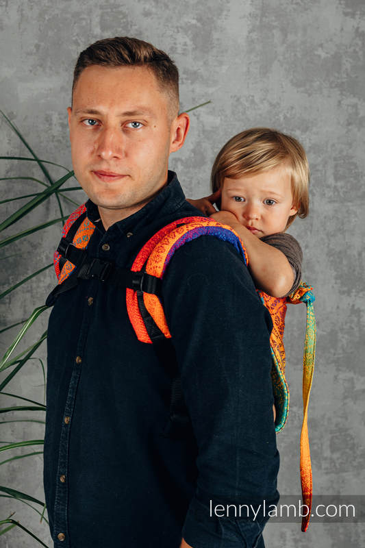 Lenny Buckle Onbuhimo baby carrier, standard size, jacquard weave (100% cotton) - RAINBOW PEACOCK’S TAIL   #babywearing