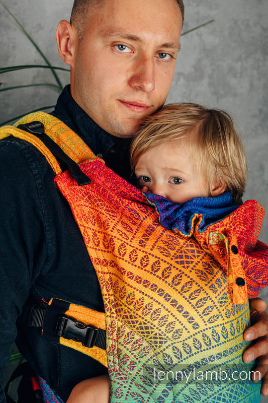 LennyGo Porte-bébé ergonomique, taille bébé, jacquard 100% coton, RAINBOW PEACOCK’S TAIL  #babywearing