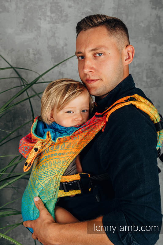 Nosidełko Ergonomiczne LennyGo z tkaniny żakardowej 100% bawełna , Baby Size - TĘCZOWY PAWI OGON  #babywearing