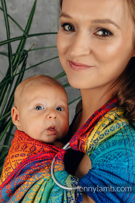 Chusta kółkowa, splot żakardowy, ramię bez zakładek (100% bawełna) - TĘCZOWY PAWI OGON - standard 1.8m #babywearing