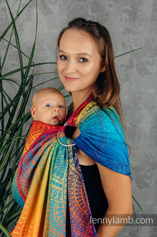 Ringsling, Jacquard Weave (100% cotton), with gathered shoulder - RAINBOW PEACOCK’S TAIL - standard 1.8m #babywearing