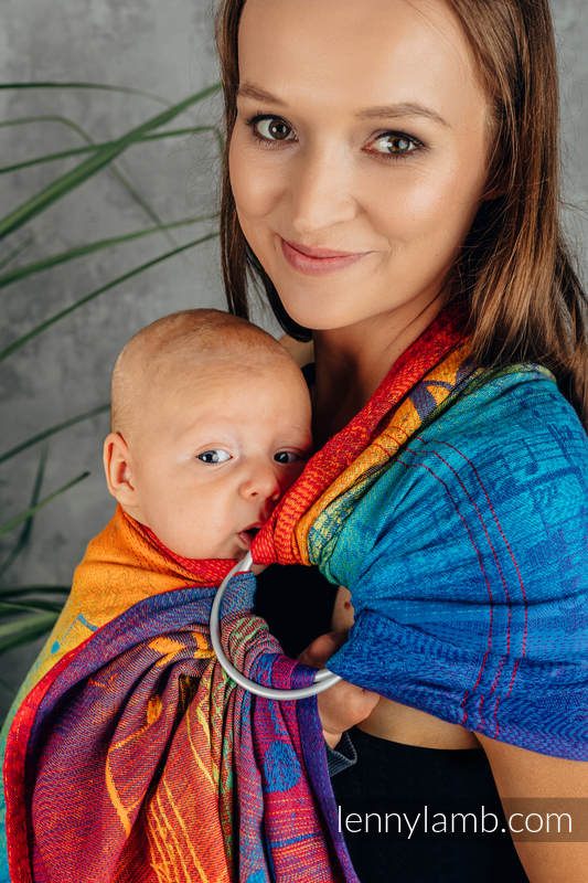 Chusta kółkowa, splot żakardowy, ramię bez zakładek (100% bawełna) - TĘCZOWA SYMFONIA - standard 1.8m #babywearing