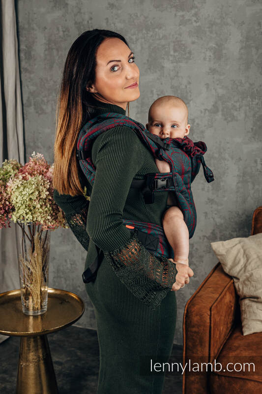 LennyGo Mochila ergonómica, talla bebé, jacquard 100% algodón - DECO - MAROON MOSS #babywearing