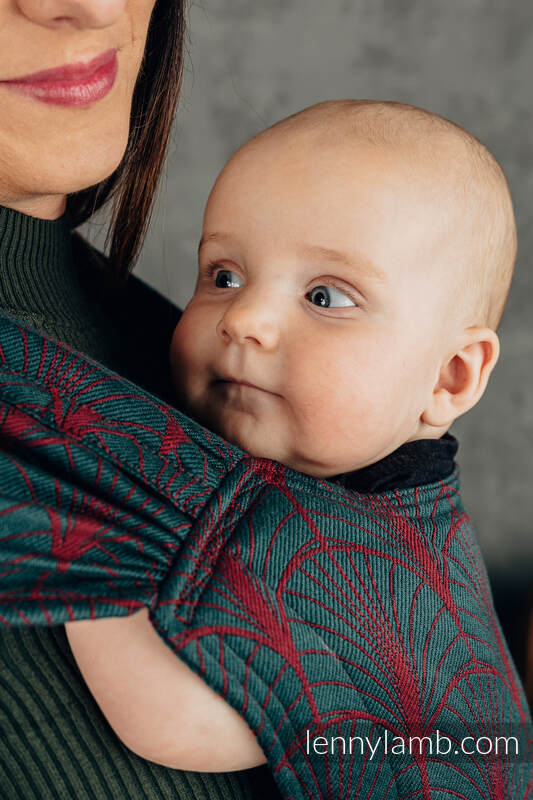 Nosidełko LennyHybrid Half Buckle, splot żakardowy, 100% bawełna , rozmiar standard - DECO - MAROON MOSS #babywearing