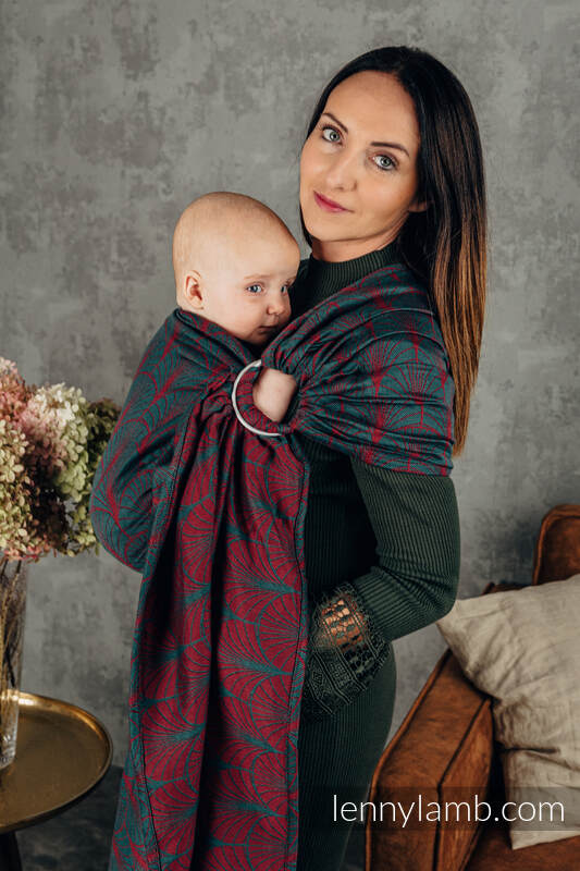 Ringsling, Jacquard Weave (100% cotton), with gathered shoulder - DECO - MAROON MOSS - standard 1.8m #babywearing
